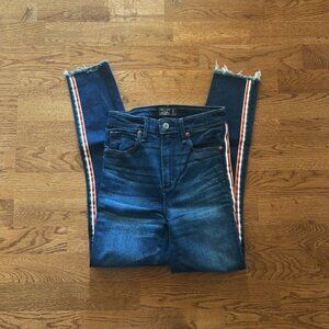 Abercrombie Simone High Rise Ankle Jeans Denim 0 25 Blue Dark Stripe Ribbon Raw